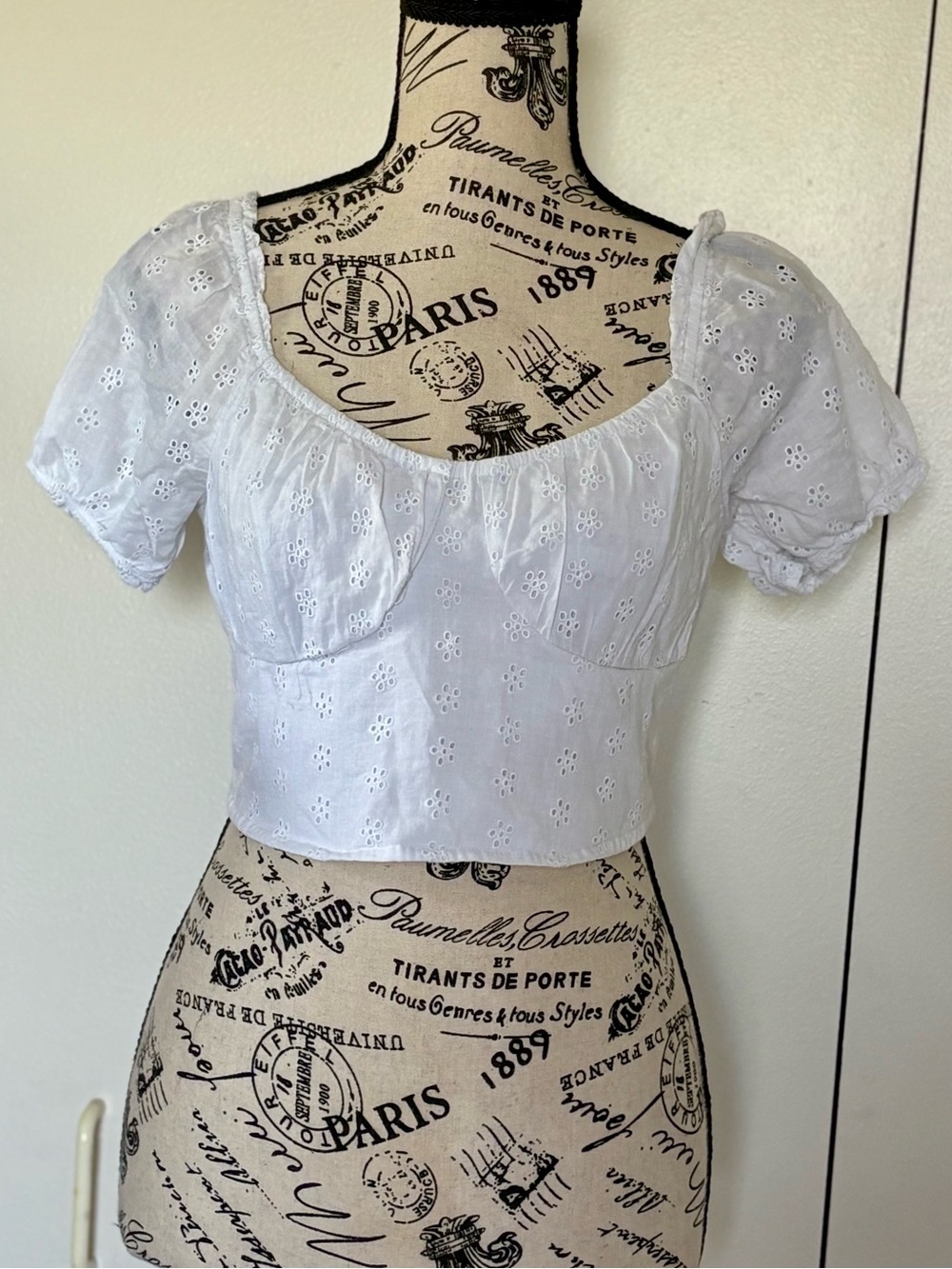 Hollister White Eyelet Puff Sleeve Crop Blouse